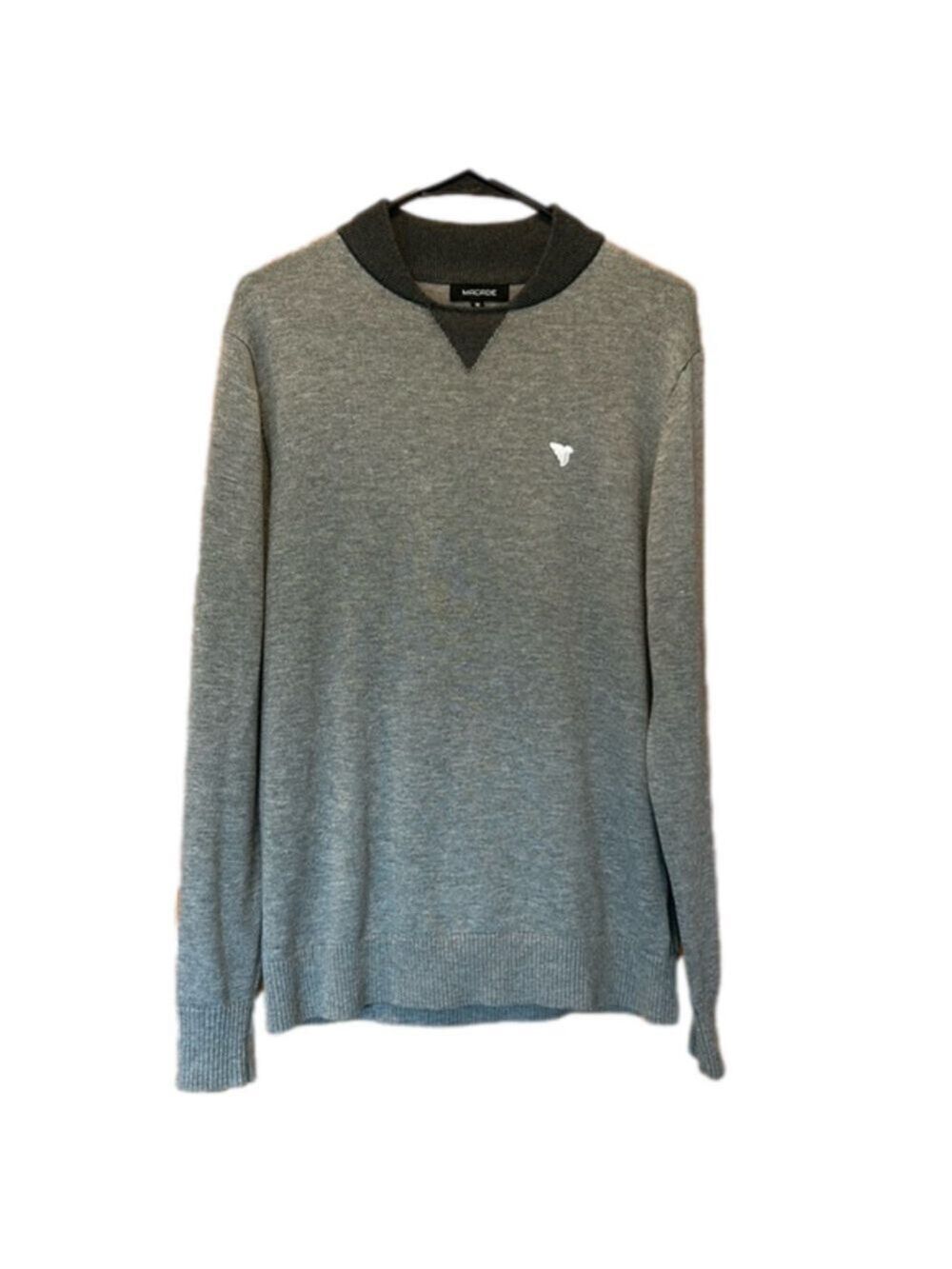 Macade Mens Logo Light Grey Crew Neck Sweater with Dark Grey Neckline - Medium